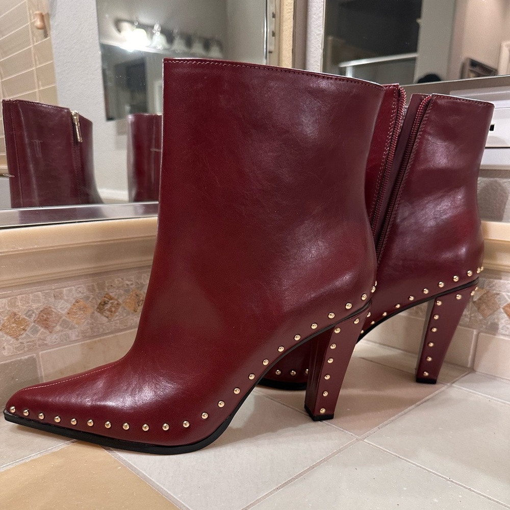 Jessica Simpson Burgundy Studded Heeled Boots - Picture 1 of 6